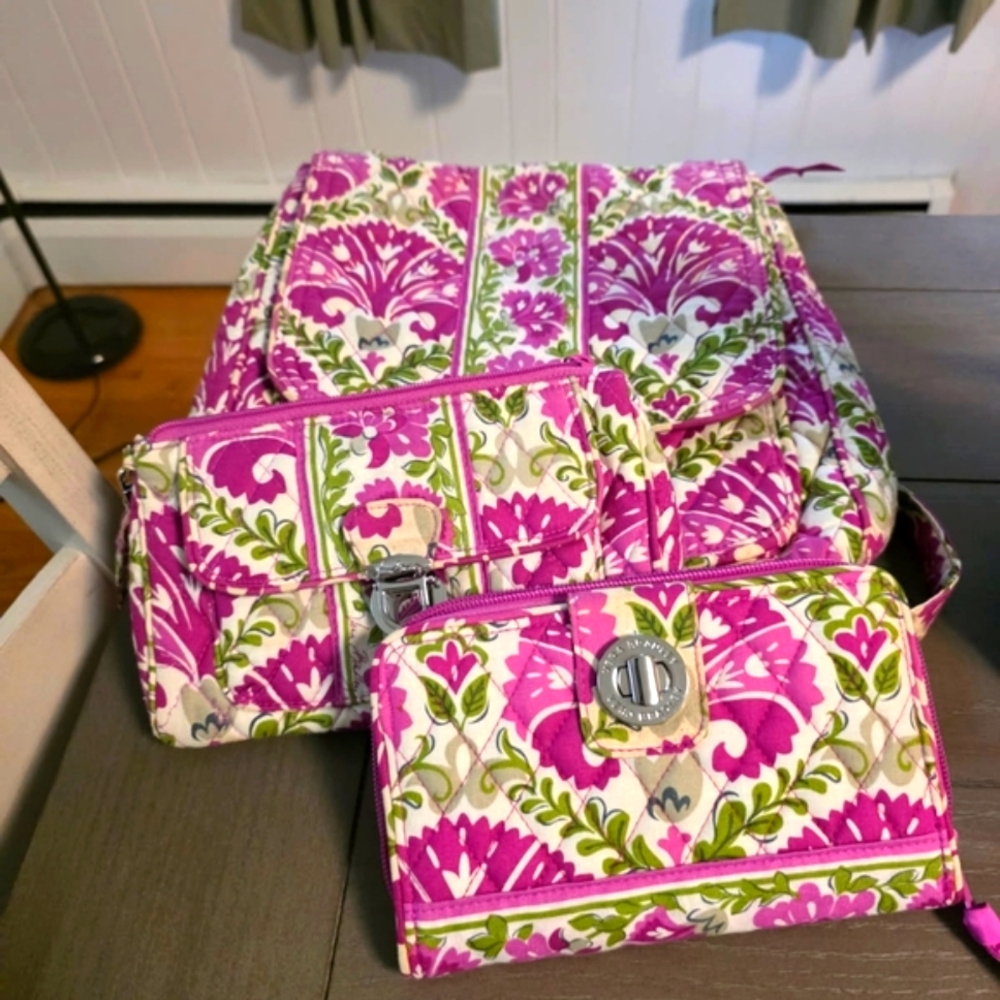 Vera Bradley Pink and Green Floral Bag Set